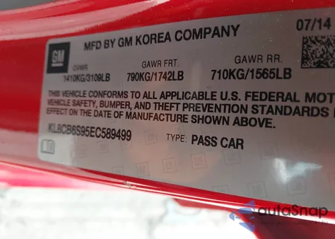 2014 Chevrolet Spark Ls Auto from USA, damaged, VIN KL8CB6S95EC589499